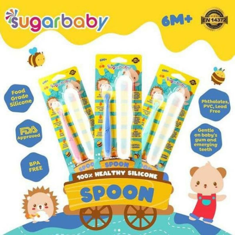 Sendok Silicon, Sendok Makan Bayi, Peralatan Makan, Perlengkapan Makan Bayi,Sendok Makan Bayi Sugar Baby Silicone Spoon Set 2PCS - Perlengkapan Set Sendok Makan Anak Bayi Silikon Isi 2