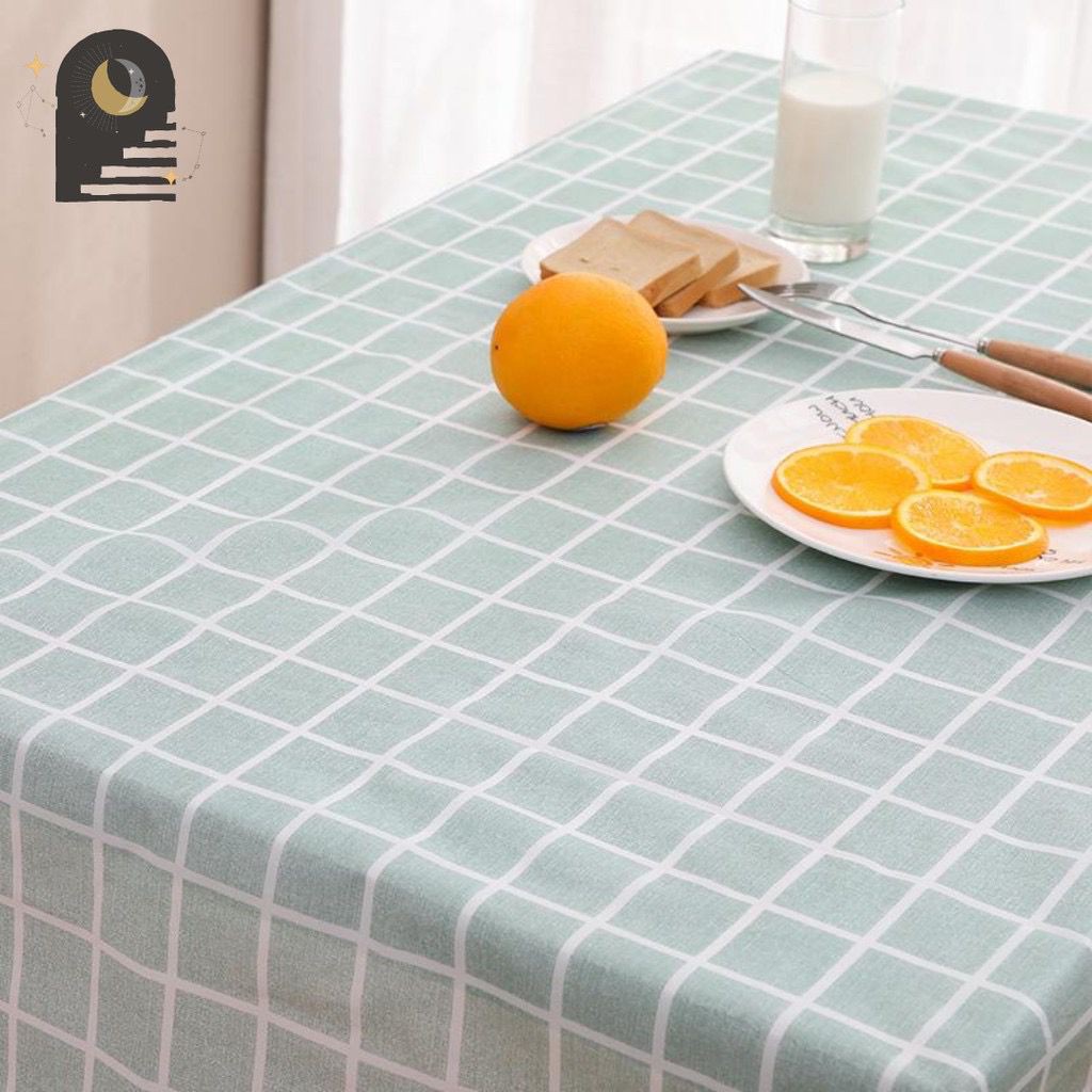 Taplak Meja Makan Ruang Tamu ZamZam PEVA Anti Air Motif Kotak Aesthetic Nordic Tebal 137x180 cm