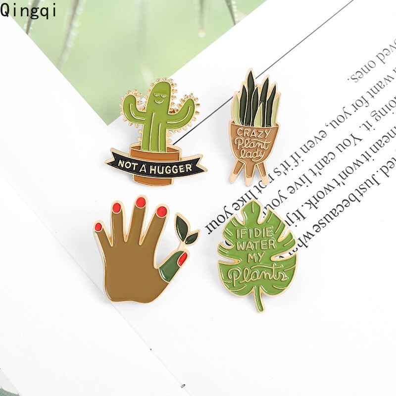 Bros Pin Enamel Desain Tanaman Monstera Kaktus Hug Untuk Hadiah Anak