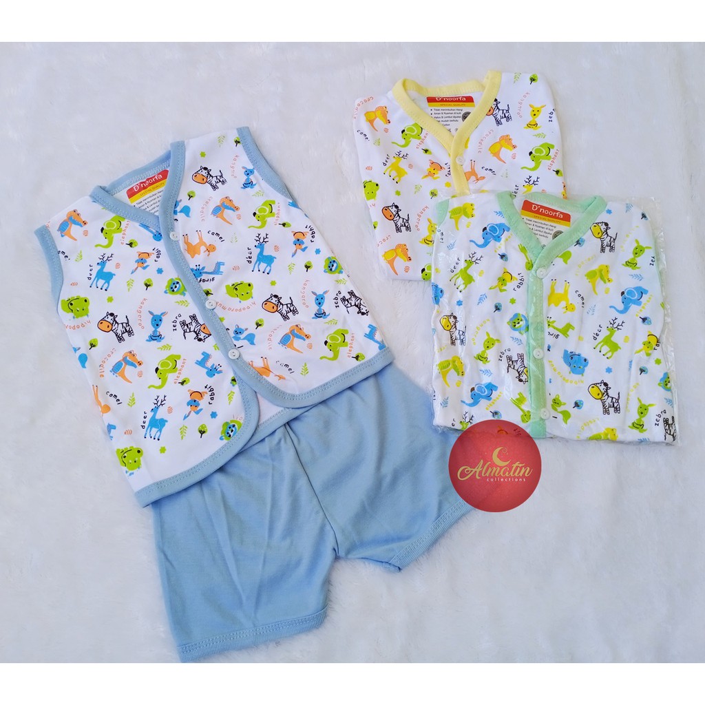 3 stel Setelan Baju Bayi Kutung / Setelan Baju Bayi Pendek Kancing Depan / Baju Bayi Piyama 3 STEL