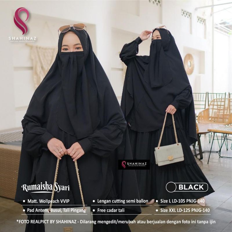 Rumaisha Syari By SHAHINAZ | Syari Set Gamis Dress Wanita Muslimah | Dress Baju Muslim Khimar Hijab 