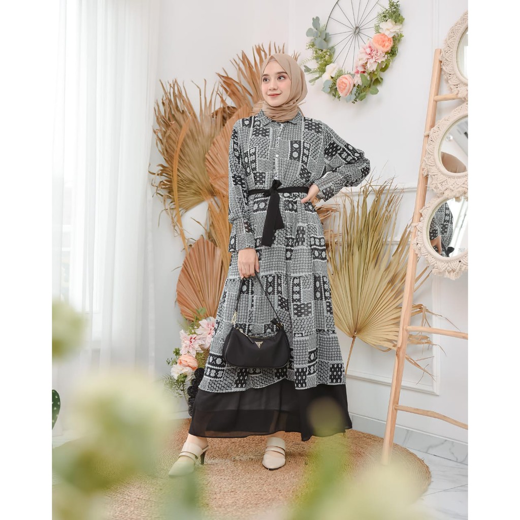 Estetika Dress Kasual SR Fashion Muslim Maxy Gamis Bahan Chiffon Pakaian Wanita Dewasa Hijab Grosir Shopee Indonesia