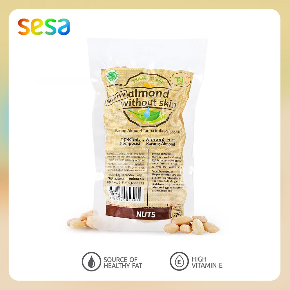 

TRIO NATURAL Roasted Almond Whole Without Skin 225gr - Kacang Almond