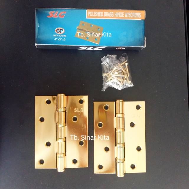 Engsel Pintu | Engsel Jendela Putih/Kuning | Polished Brass Hinge 4" - SLG