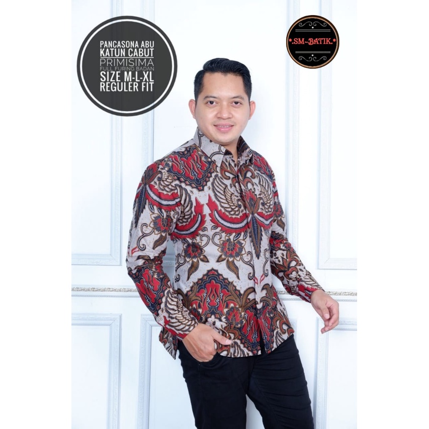 Batik pria lengan panjang modern ABU MARRON ORIGINAL BAJU PREMIUM KEKINIAN BATIK SOLO MURAH TERBARU