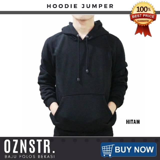 Jaket sweater polos hoodie jumper Real Cotton fleece  murah HITAM