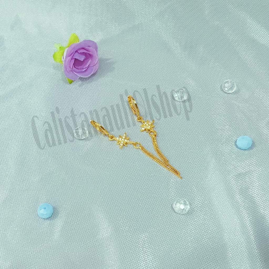 SET DEWASA RANTAI KANCING SAMPUL PERMATA TANAM PERHIASAN EMAS  KOREA ANTI KARAT DAN ANTI LUNTUR