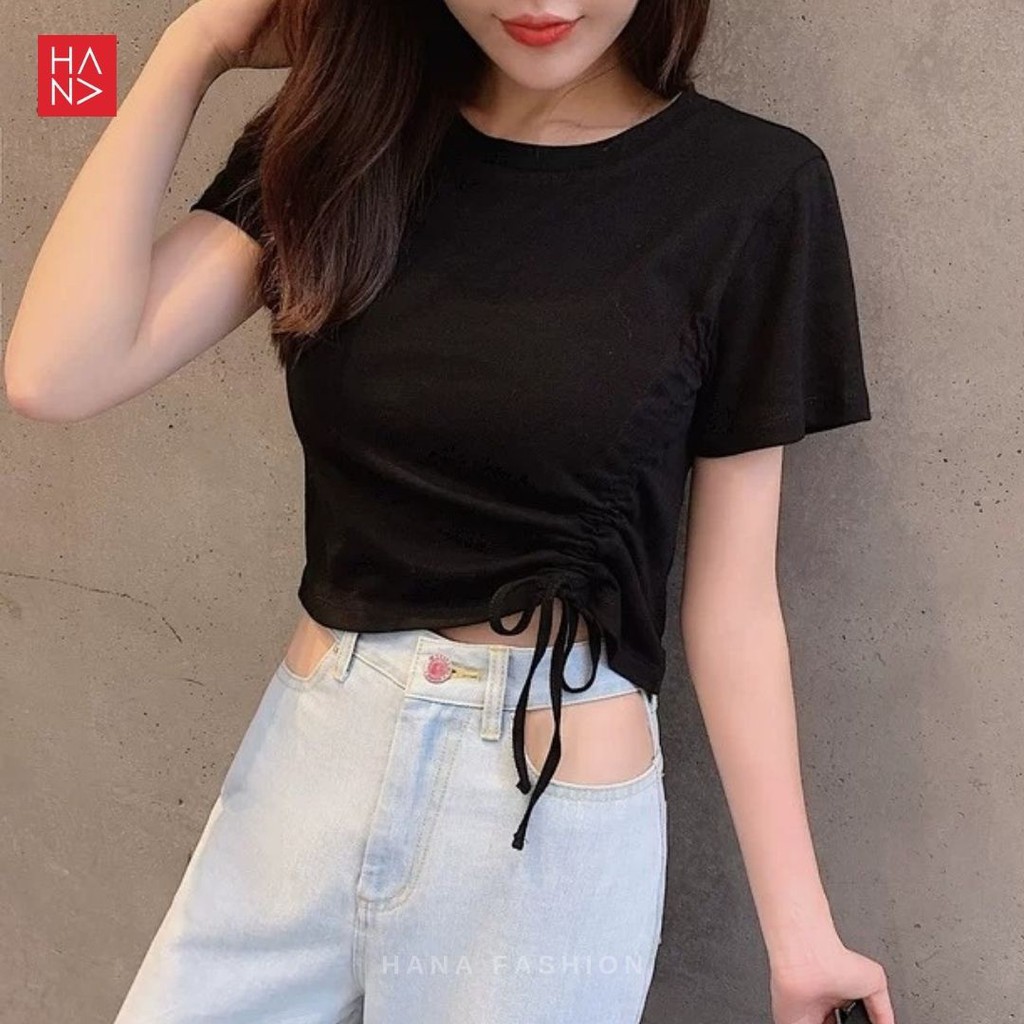 Hana Fashion - Isabel T Shirt Kaos Crop Wanita Gaya Korea - TS090