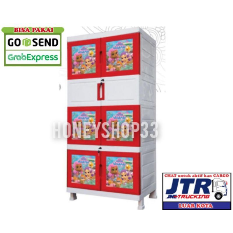 Lemari Pakaian Plastik Gantungan Kaca Kunci Body Putih