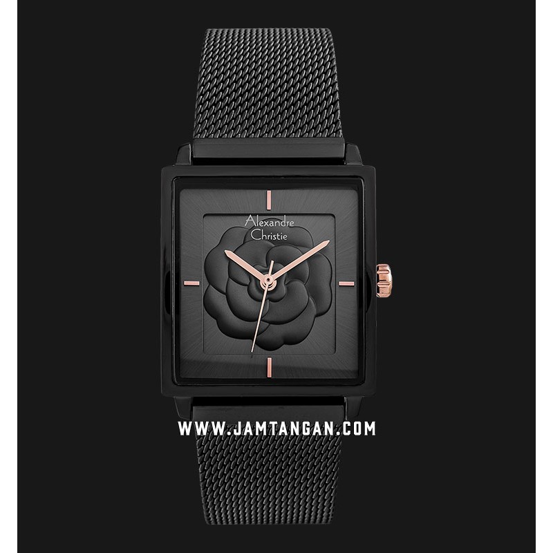 Alexandre Christie AC 2848 LH BIPDGRG Ladies 3D Flower Gunmetal Dial Black Mesh Strap