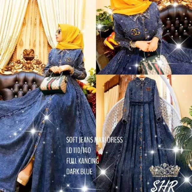 PREMIUM PROMO GAMIS MAXI GUCCI JEANS DARK BLUE ORI SHR/BAJU MUSLIM WANITA