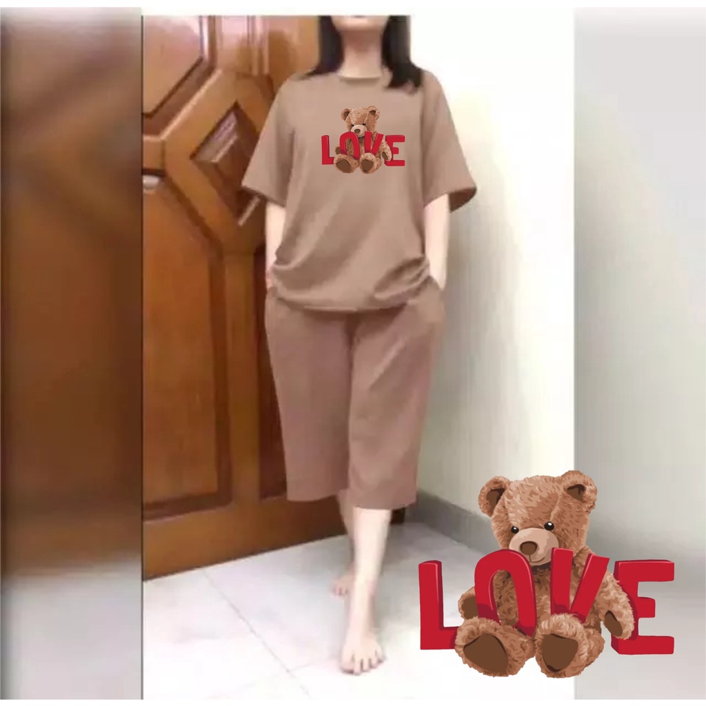 Setelan Kulot Jumbo Wanita / Set Kaos Oversize Big Size LD 120 Love