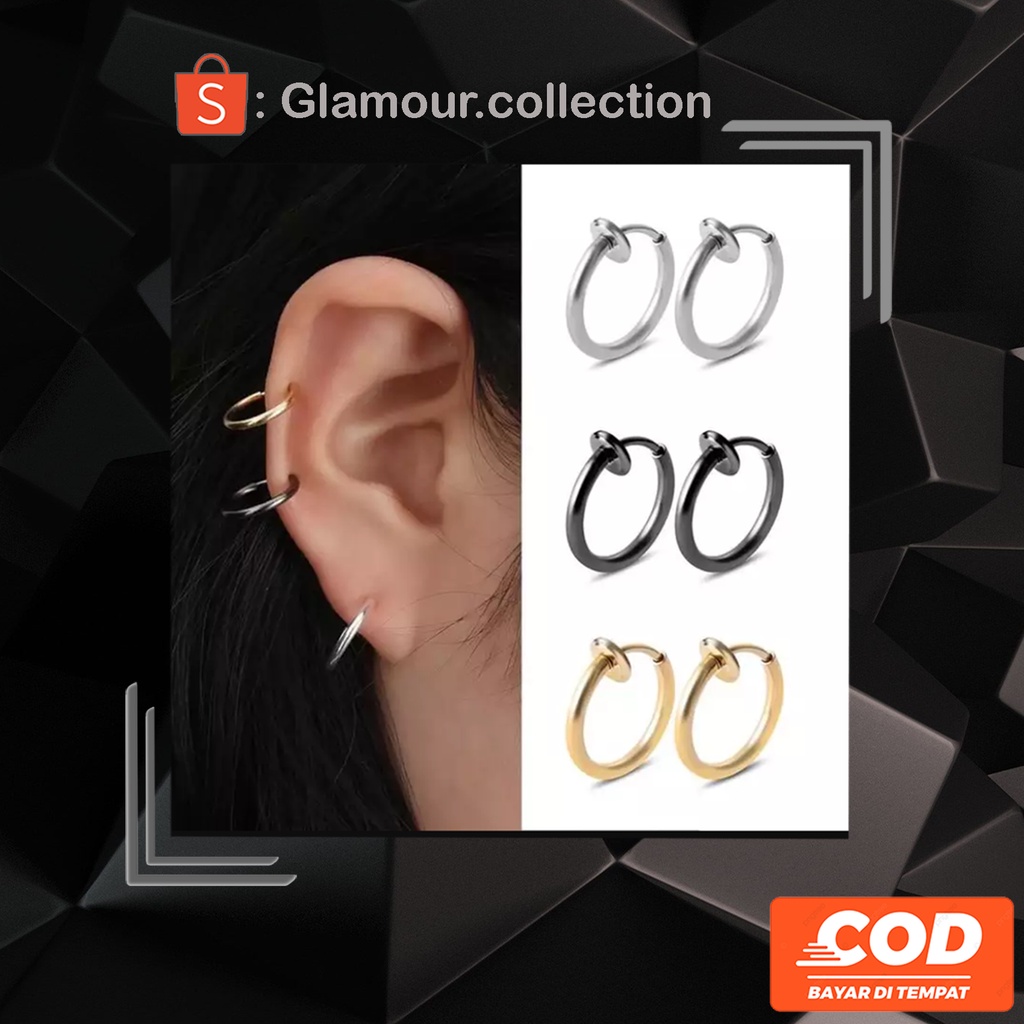 [COD] 1Pasang Anting Telinga Ring Jepit/Clip on Model Korea - Tanpa Lubang Tindik