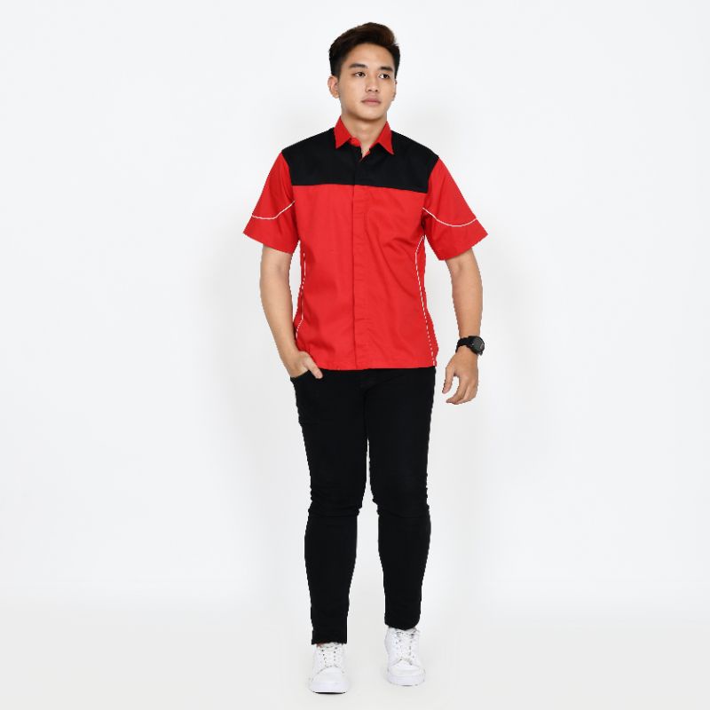 Kemeja Kerja Pria/Baju Kombinasi Pria/Seragam Kerja Custom Bordir/Baju Kerja Pria Lengan Pendek