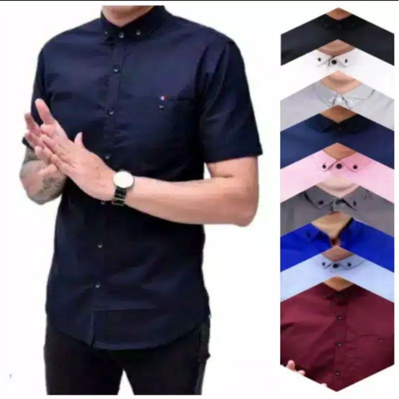 Baju Kemeja Pria Cowok Dewasa Lengan Pendek Polos Premium/ Casual Shirt/ Pakaian Laki Laki Distro