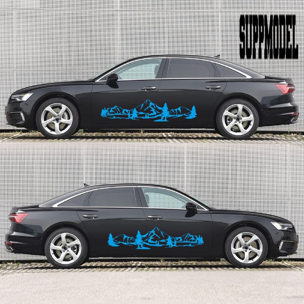 2pcs / Lembar Stiker Motif Pemandangan Gunung Pohon Ukuran 150cm x 35cm Tahan Air Untuk Mobil