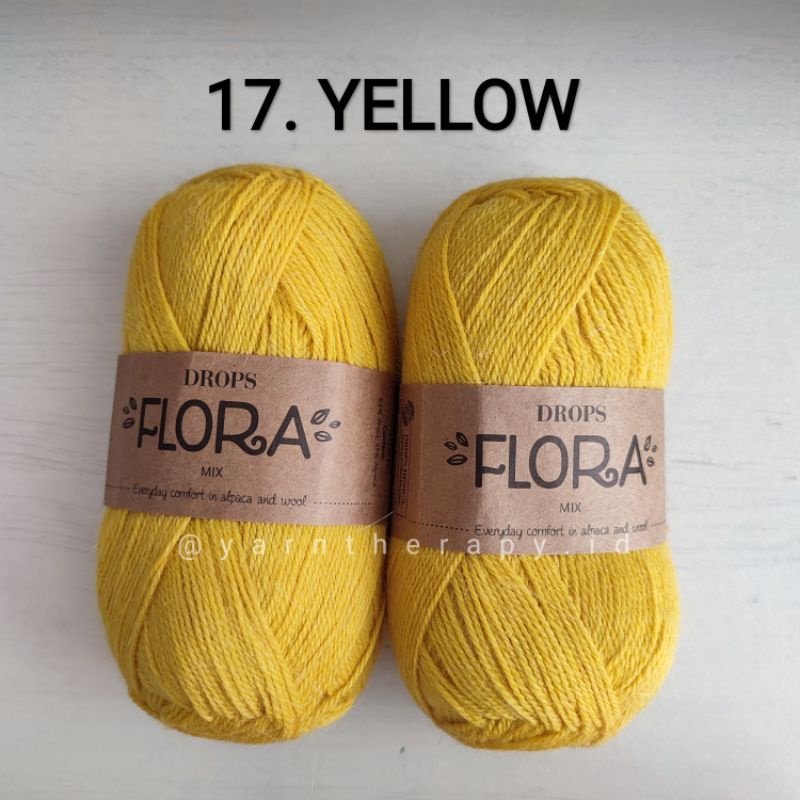 (YELLOW - 17) DROPS FLORA Benang rajut wool alpaca import bisa untuk buat sock Kaos kaki - yarnthera