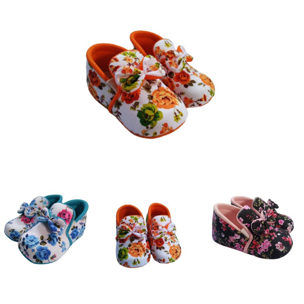 BABY SHOES NEW FLOWER SLIP ON 0-12 BULAN