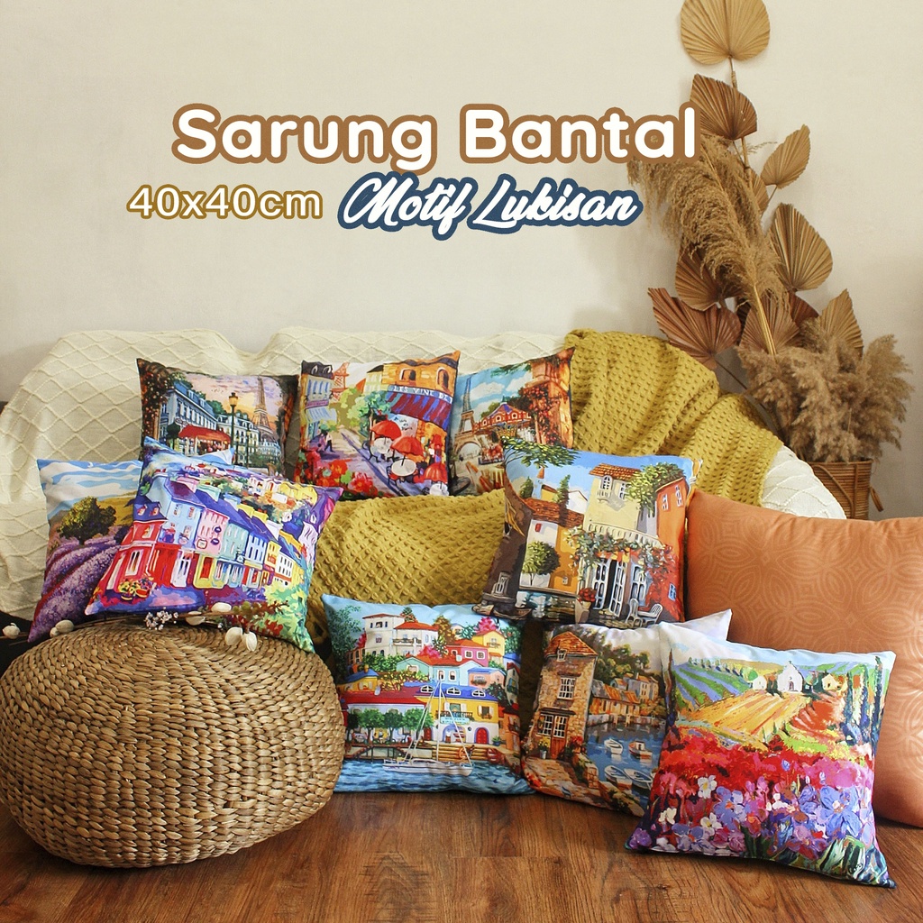 SARUNG BANTAL SOFA PRINT MOTIF LUKISAN PAINTING VINTAGE 40X40 CM