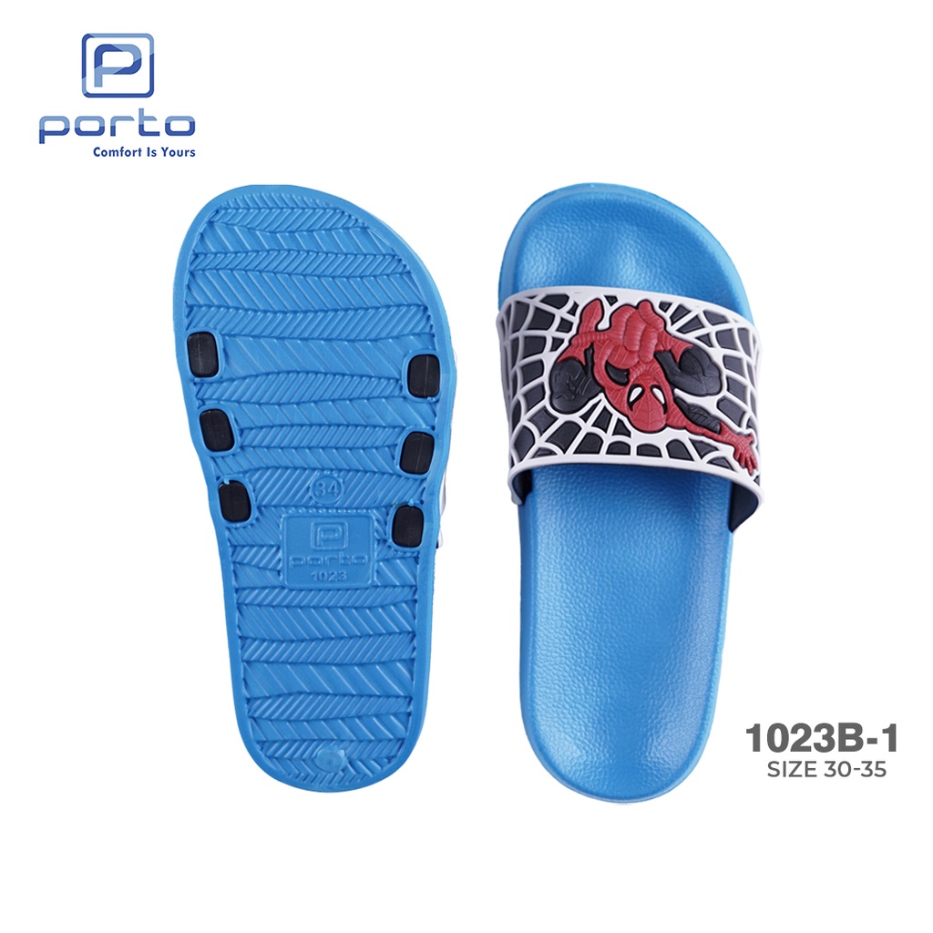 1023B-1 - Porto Leveling Sandal Selop Anak Laki Size 30 - 35 Kartun Spiderman Anti Slip Nyaman Terbaru