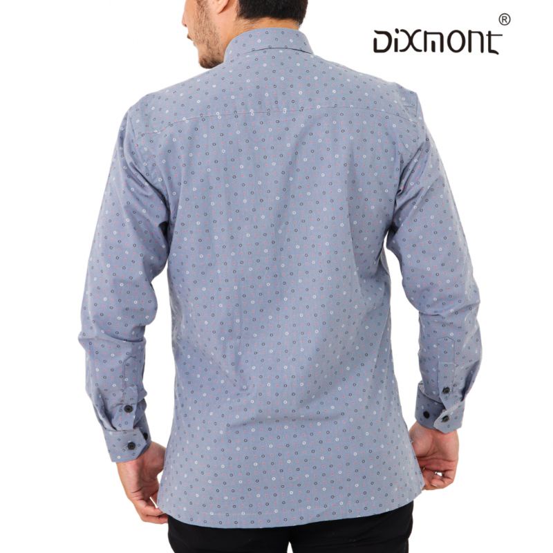 Dixmont Kemeja Pria Basic Formal Motif Lengan Panjang Hem ML00322