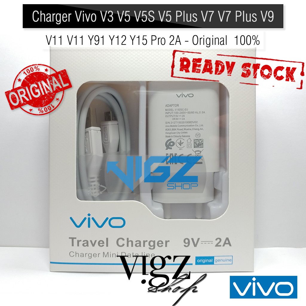 Charger Vivo V3 V5 V5S V5 Plus V7 V7 Plus V9 V11 V11 Y91 Y12 Y15 Pro 2A Original 100%