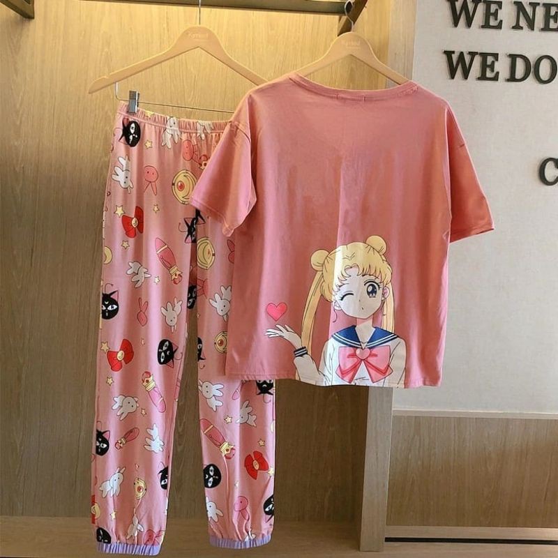 SAILOR MOON PAJAMA USAGI PINK JOGER PANTS SHORT SLEEVE