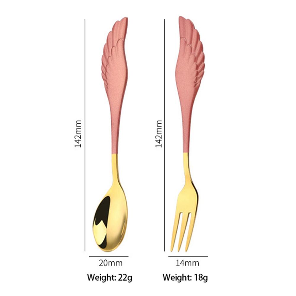 [Elegan] Sendok Garpu Buah Sayap Malaikat Hadiah Pernikahan Peralatan Makan Dessert Kopi