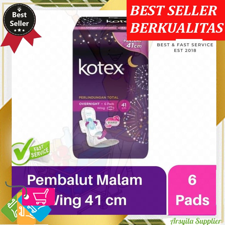KOTEX Over Night Wing 41 cm isi 6 Pads Pembalut Malam Wanita Sayap