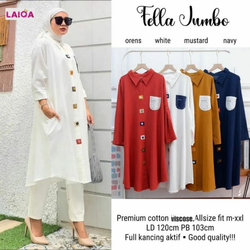 FELLA TUNIK JUMBO ATASAN WANITA COTTON VISCOSE KEKINIAN