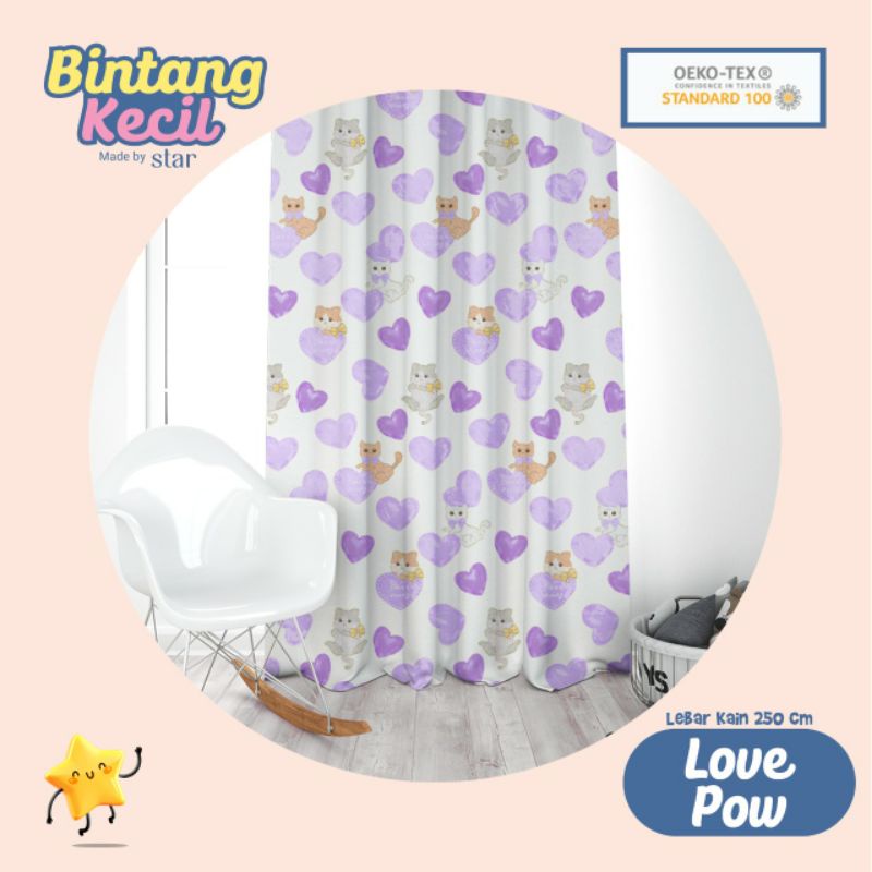 DREAMLAND | Love Pow Ungu | Kain Ecer Katun Korea / CVC Motif Bintang Kecil by Star per 0.5 m kain s