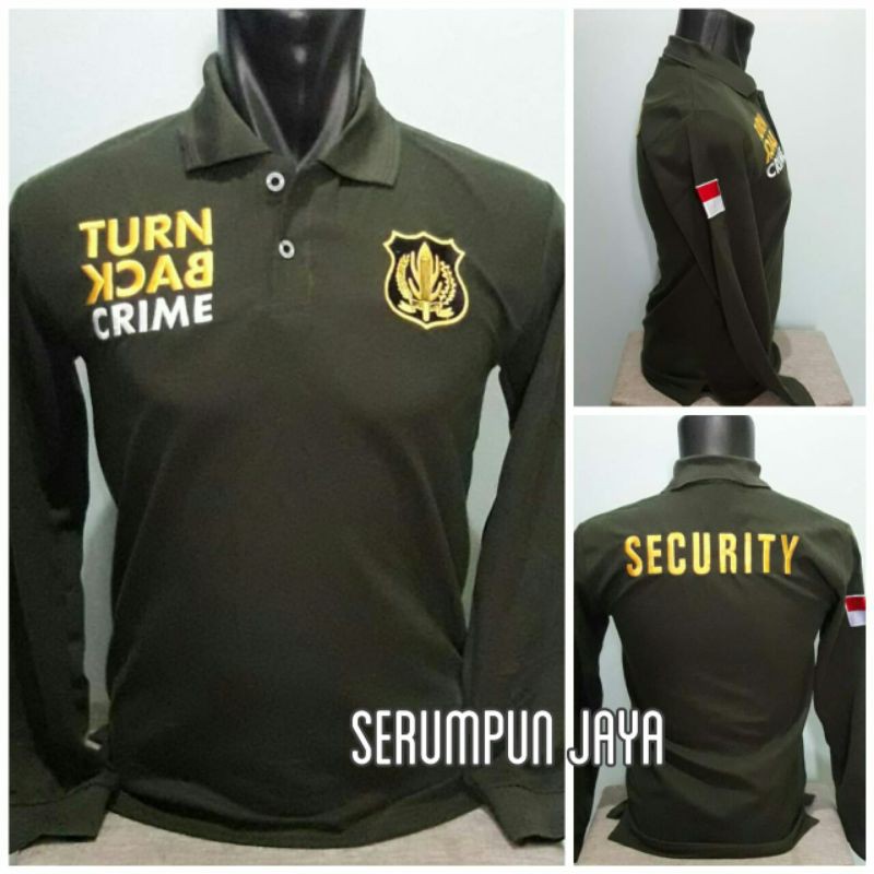 KAOS SECURITY - KAOS SECURITY TURN BACK CRIME HIJAU ARMY PANJANG - KAOS KERAH SECURITY TBC BORDIR