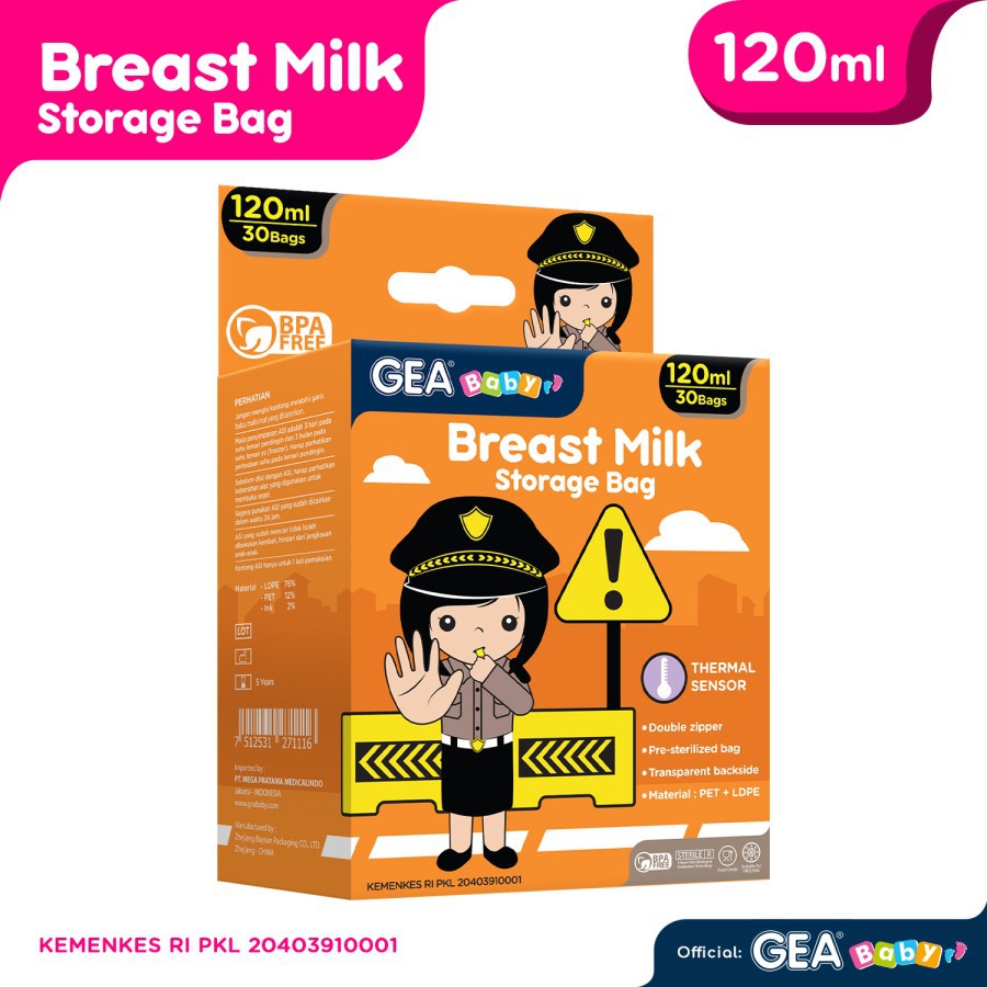 GEA BABY BREAST MILK STORAGE BAG 120ML ISI 30PCS POLICE ORANGE / KANTONG ASI