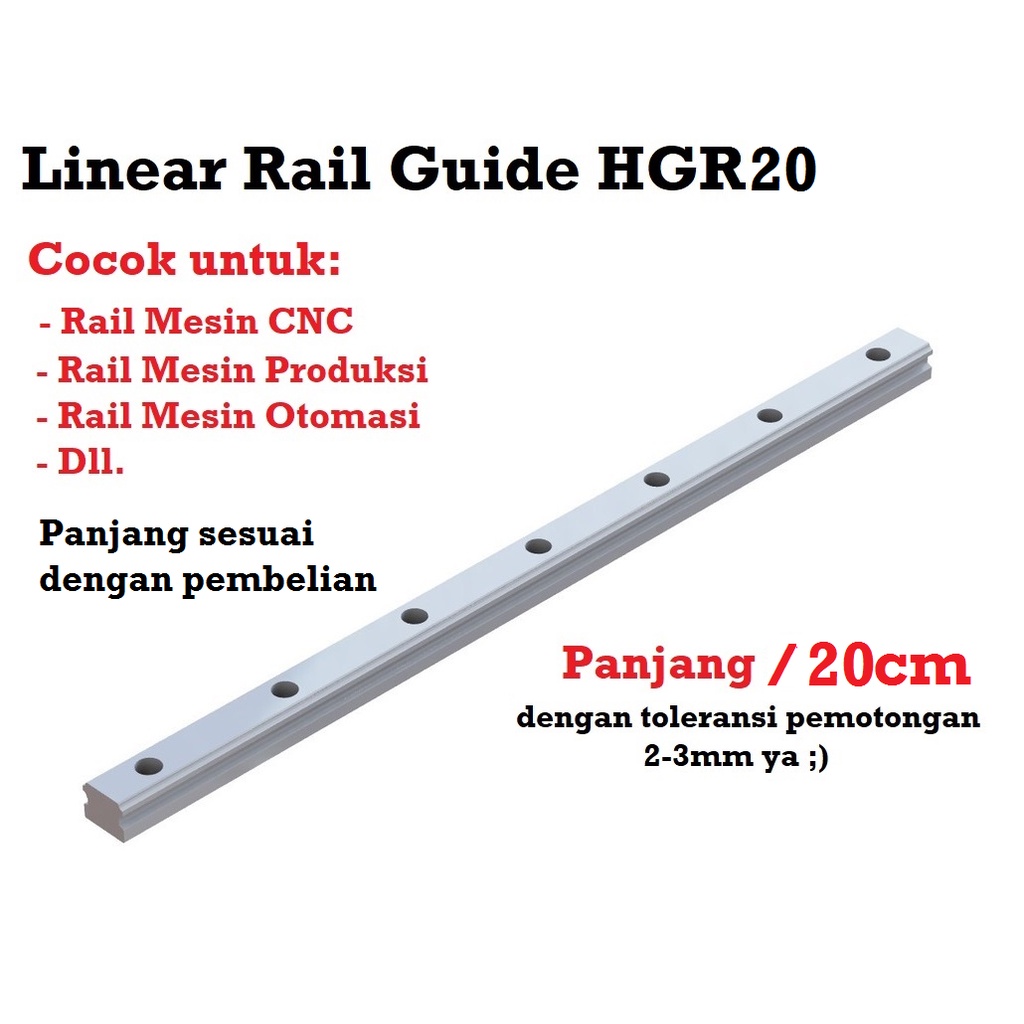 [HAEBOT] Linear Guide Rail HGR20 HGR 20 20mm 10cm Rel CNC Laser CO2 Router Milling Plasma HGH20 Motion Industri Full Triplek Mesin Mekanik Otomasi