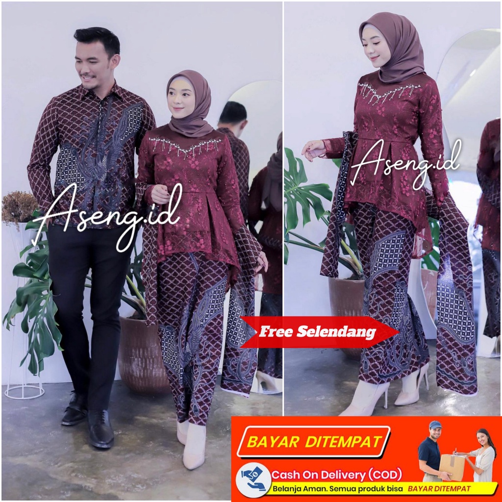 KEBAYA BATIK COUPLE BURKAT KONDANGAN BROKAT TILE BRUKAT WISUDA SET KUTU BARU BAJU LAMARAN TUNANGAN B