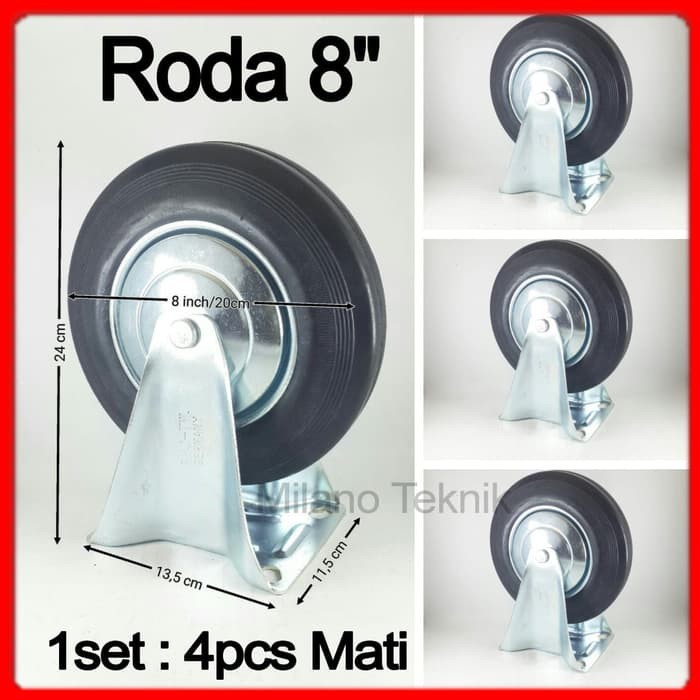 Roda Troli 8&quot; 1set(4pcs Mati) Roda Karet 8inchi etalase 8 inch Troly