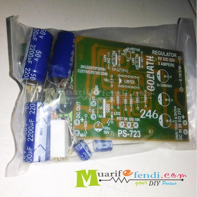 PAKET DIY Adjustable voltage Regulator LM723 0-35 volt 5Ampere GOLIATH