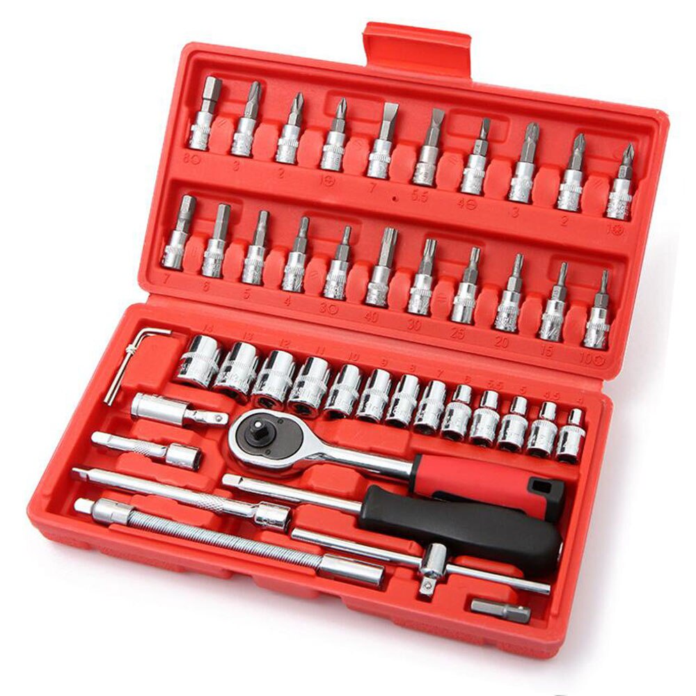 46 pcs Kunci Socket Wrench Pas Sok Shock Sock 46 pcs Socket Set 1/4 Car Repair Tool