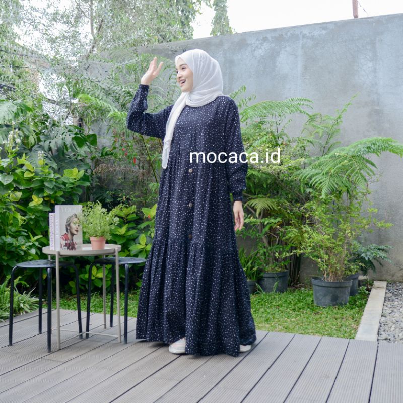 Home Dress Busui Friendly Bahan Katun Rayon Premium Adem Cocok buat ke pantai tali pinggang lengan karet motif polka kecil minimalis simple elegan