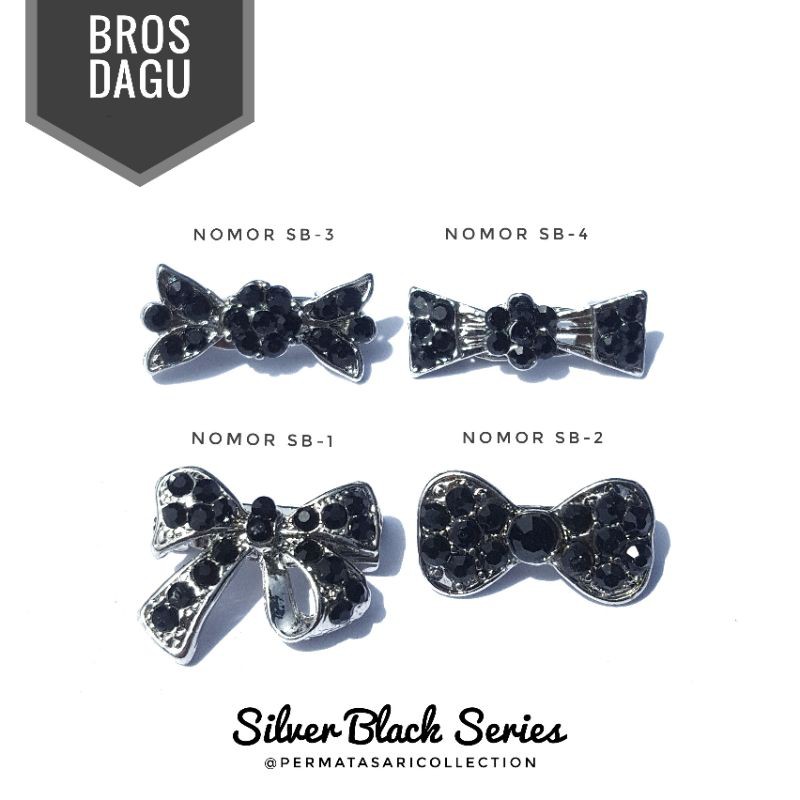 Bros Dagu Korea Kecil Aksesoris Jilbab Hijab Kerudung Wanita Muslim Muslimah Silver Black Mata Hitam Small Brooch Pin Peniti Motif Bunga Pita Mutiara