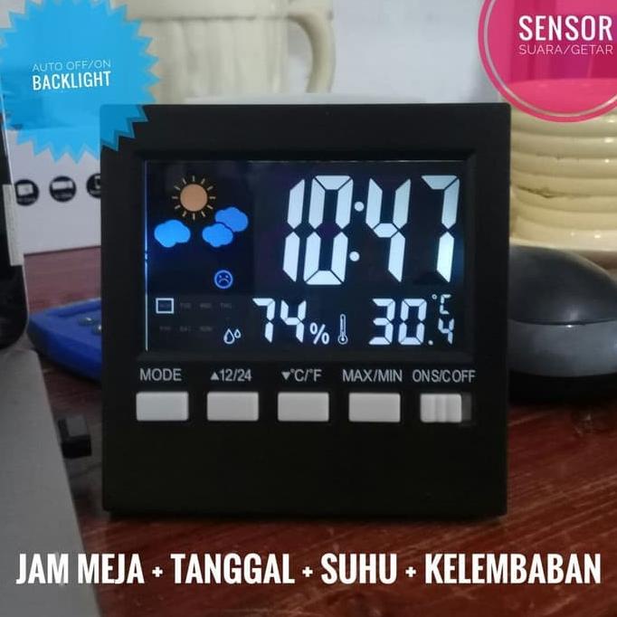 Jam Mobil Digital LED Thermometer Hygrometer Sensor Suara dan Getar