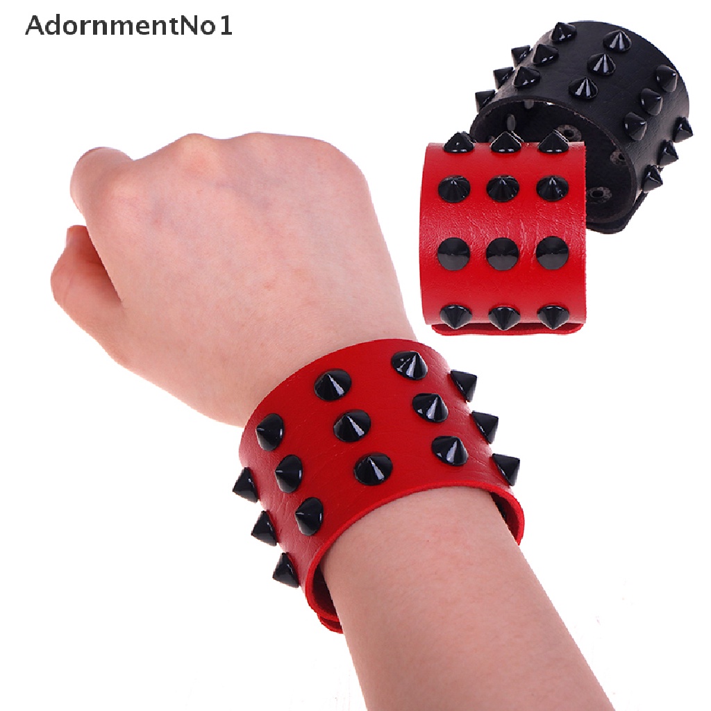 (AdornmentNo1) Gelang Tangan Kulit Asli Gaya punk Rock Gothic Untuk Perhiasan Wanita