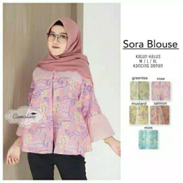 Sora Blouse Busana Atasan Batik Wanita Cantik Pastel Formal Casual High Quality Katun Pastel-Rose / pink
