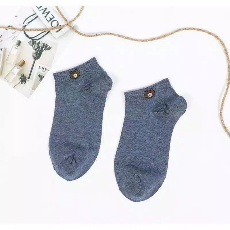 [ COD ] KAOS KAKI BROWN FASHION WANITA - KAOS KAKI ANKLE MOTIF BERUANG LUCU / KAOS KAKI PENDEK CEWEK-Navy