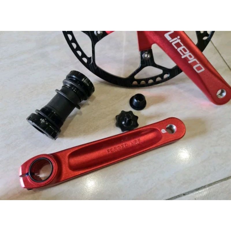 CrankSet Crank HT2 Hollowtech II Merk Litepro Merah red include BB Arm 170 mm Folding bike Seli