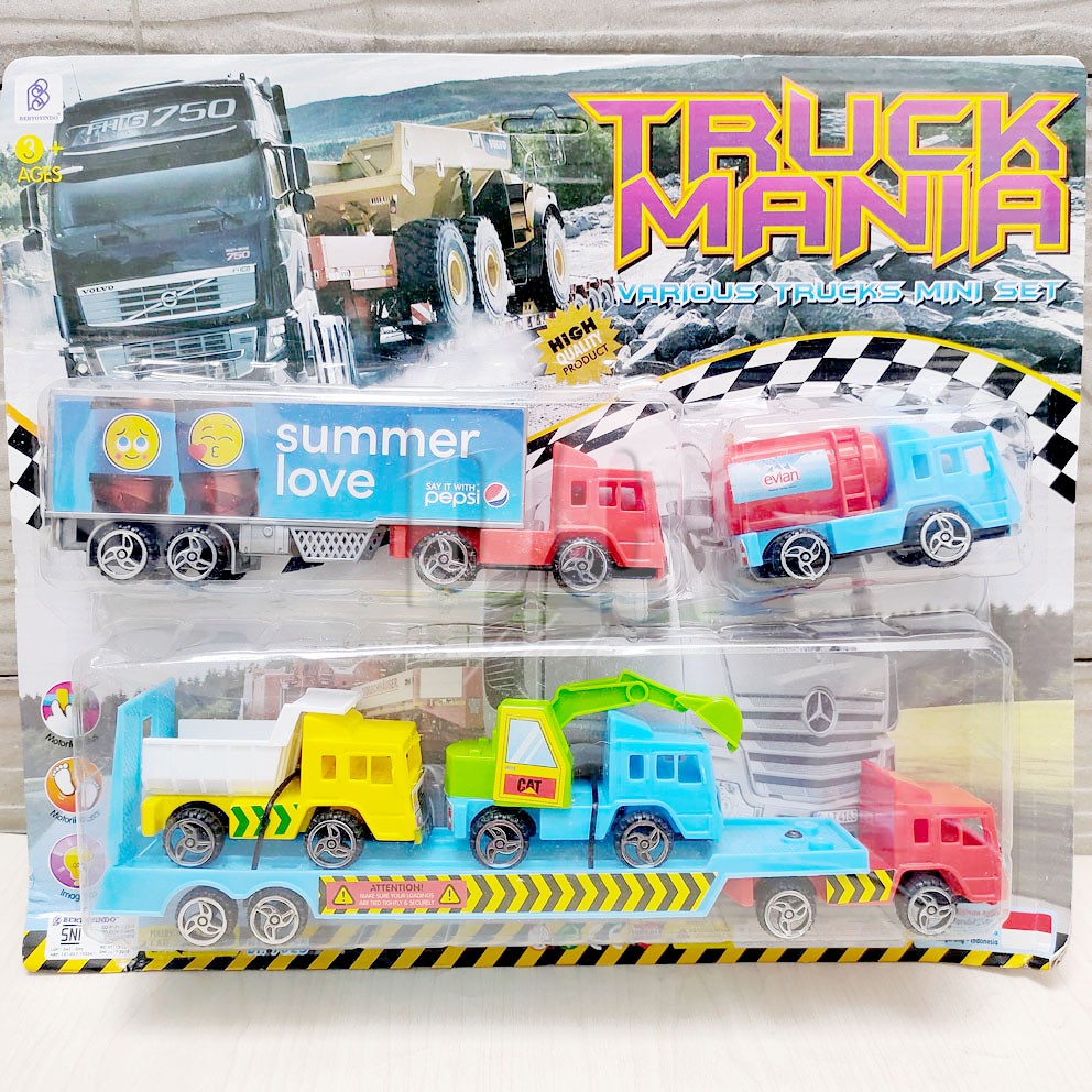 Truck Mania Set Mainan Truk Container Tangki Trailer Konstruksi Molen Excavator Crane