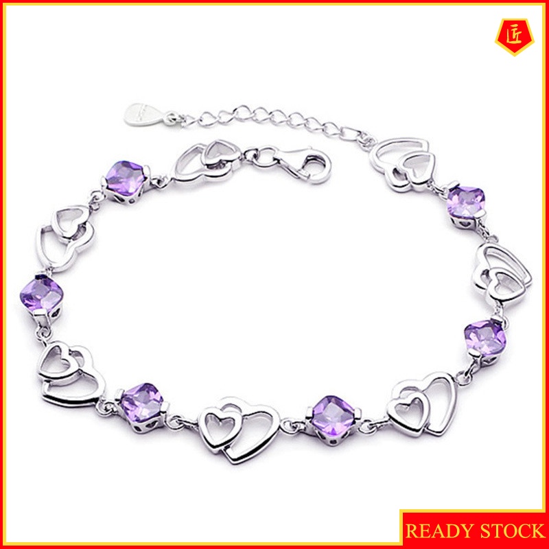 [Ready Stock]Elegant Silver Double Love Amethyst Bracelet