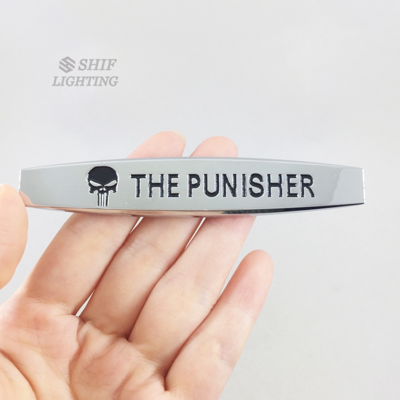 2Pcs Stiker Emblem Motif Tengkorak The Punisher Bahan Metal untuk Dekorasi Mobil