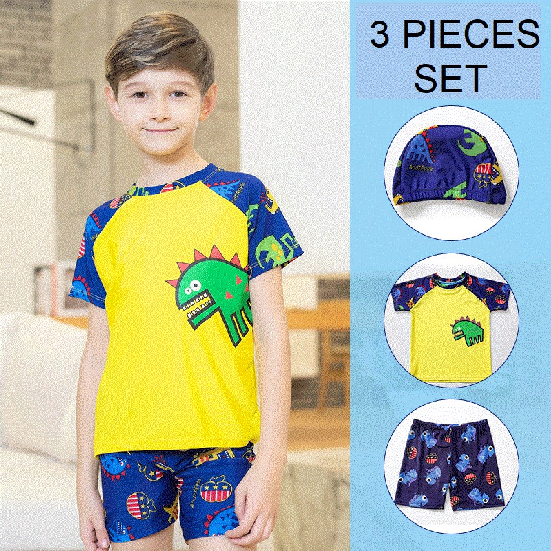 BR3-Baju Renang Anak Laki Dino Import 3in1 Set.