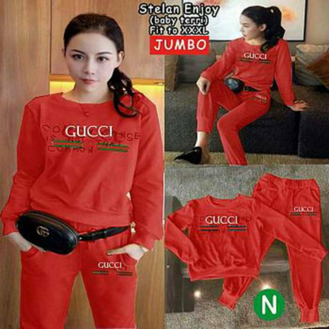 JUMBO set gucci enjoy xxl, setelan trainung, motif gucci, baku senam, training olahraga, kekinian